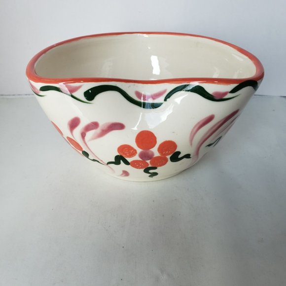 NOS Ceramic Heart Shaped Bowl "L" Signature Ivory with Pink Green Purple - Picture 6 of 13